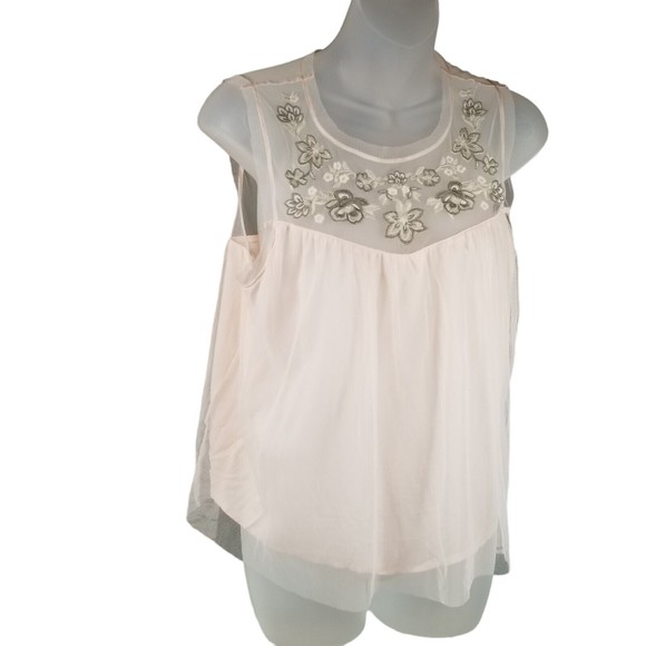 Hollister Tops - Hollister Babydoll Layered Tank Top Womens M Pink Embroidered Sleeveless Top